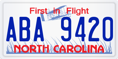 NC license plate ABA9420