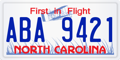 NC license plate ABA9421