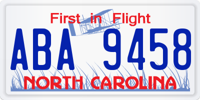 NC license plate ABA9458