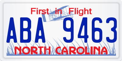 NC license plate ABA9463