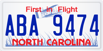 NC license plate ABA9474