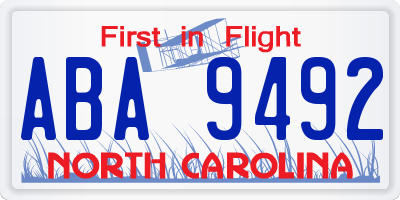 NC license plate ABA9492