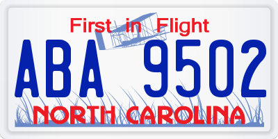 NC license plate ABA9502