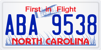 NC license plate ABA9538
