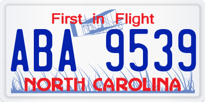 NC license plate ABA9539