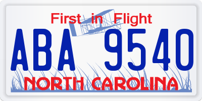 NC license plate ABA9540