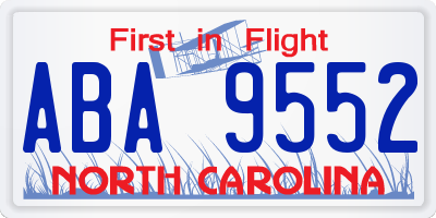 NC license plate ABA9552