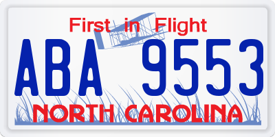 NC license plate ABA9553