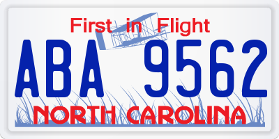 NC license plate ABA9562