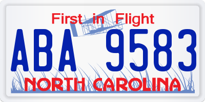 NC license plate ABA9583