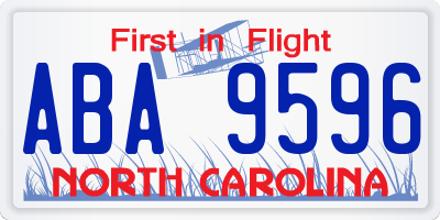 NC license plate ABA9596
