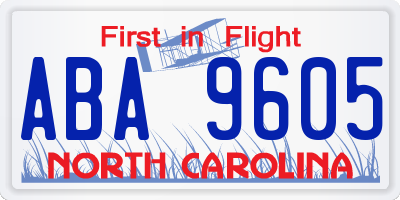 NC license plate ABA9605