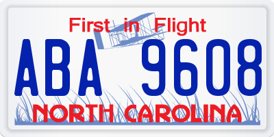 NC license plate ABA9608