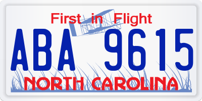 NC license plate ABA9615