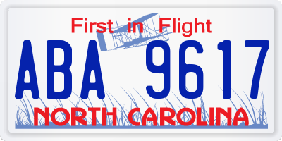 NC license plate ABA9617