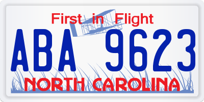 NC license plate ABA9623