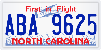 NC license plate ABA9625