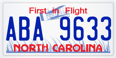 NC license plate ABA9633