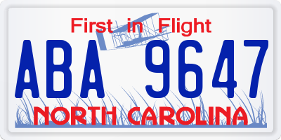 NC license plate ABA9647
