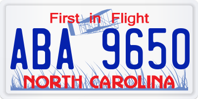 NC license plate ABA9650