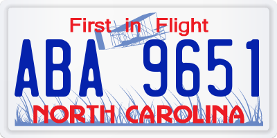 NC license plate ABA9651