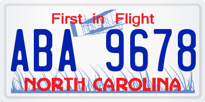 NC license plate ABA9678