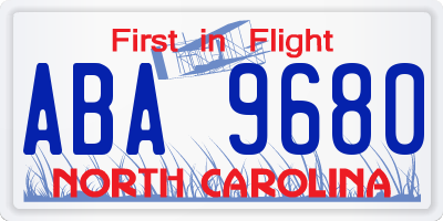 NC license plate ABA9680