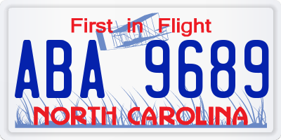 NC license plate ABA9689