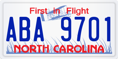 NC license plate ABA9701