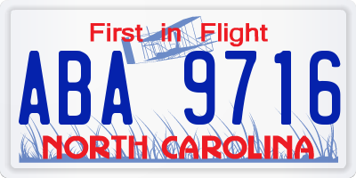 NC license plate ABA9716