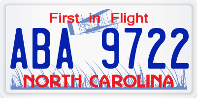 NC license plate ABA9722
