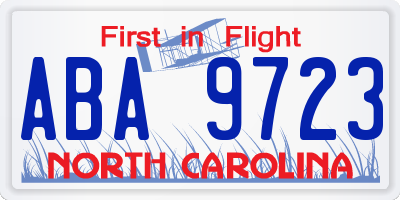 NC license plate ABA9723