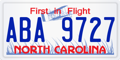 NC license plate ABA9727