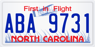NC license plate ABA9731