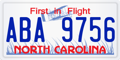NC license plate ABA9756