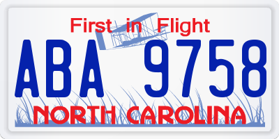 NC license plate ABA9758