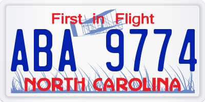 NC license plate ABA9774