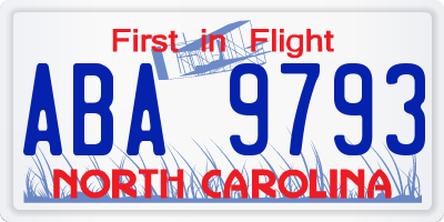 NC license plate ABA9793