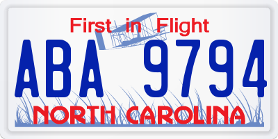NC license plate ABA9794