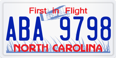 NC license plate ABA9798
