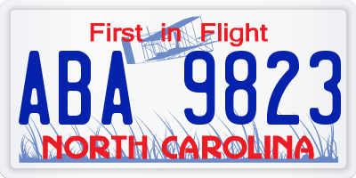 NC license plate ABA9823