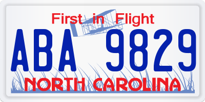 NC license plate ABA9829