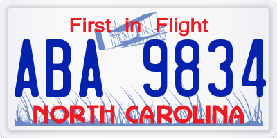 NC license plate ABA9834