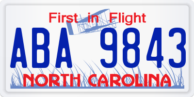 NC license plate ABA9843