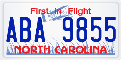 NC license plate ABA9855