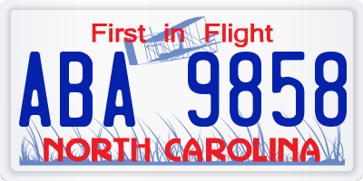 NC license plate ABA9858