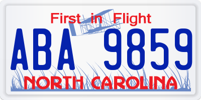 NC license plate ABA9859