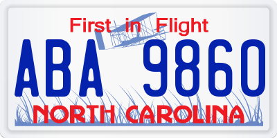 NC license plate ABA9860