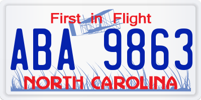 NC license plate ABA9863