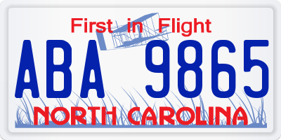 NC license plate ABA9865
